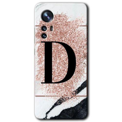Potkal Hediye Fabrikası Xiaomi Mi 12 Pro Kılıf HD Desen Baskılı Arka Kapak - Pembe Mermer Desenli D Harfi