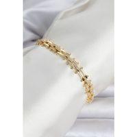 Pirinç Gold Renk Kare Zincir Model Zirkon Taşlı Kadın Bileklik