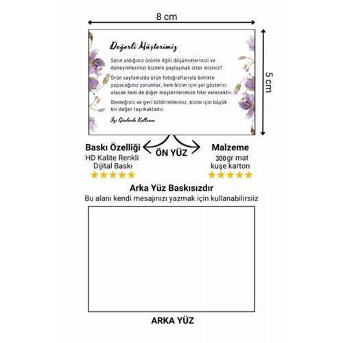 Müşteri Deneyimi ve Yorum Artırıcı Teşekkür Kartı 300 adet 8 cmx5 cm Yüksek Kaliteli 300 gr Kuşe