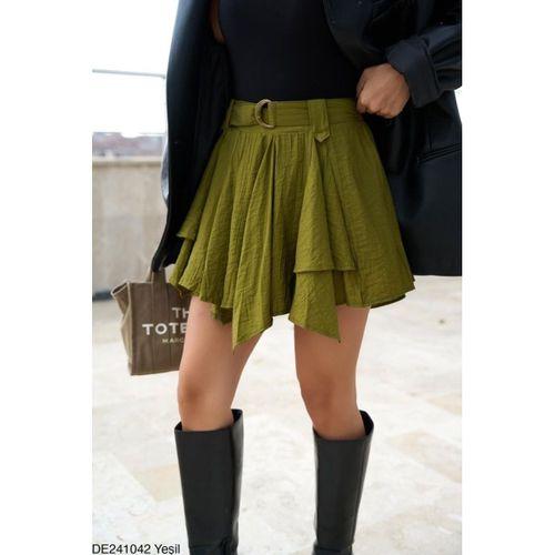 Kemerli Şort Etek - Yeşil