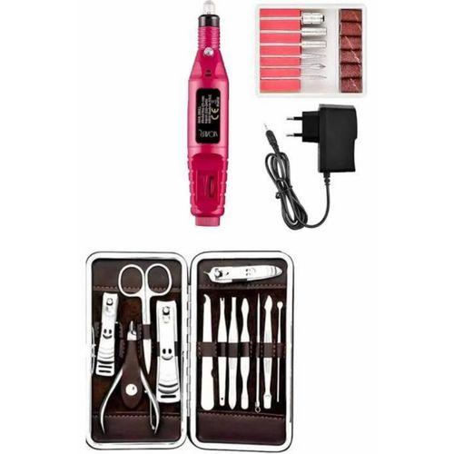 Elektrikli Manikür Pedikür Seti İkili Set 12 Parça Tırnak Bakımı Törpü Protez Çıkarma