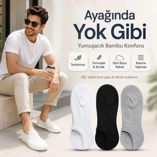 Erkek Bambu 6’lı Dikişsiz Babet Çorap Siyah Beyaz Gri Görünmez Sneaker Çorap Nefes Alan Yumuşak