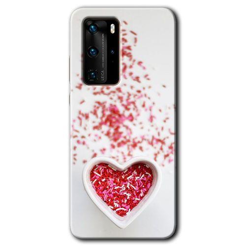 MRCİLETİSİM Huawei P40 Pro Kılıf HD Desen Baskılı Arka Kapak + Temperli Cam - Kalpli Şekerleme