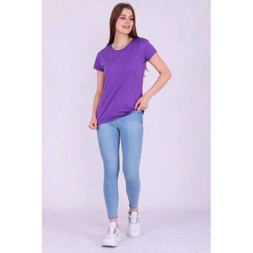 Mor Renk %100 Pamuk Bisiklet Yaka Basic Baskısız Kadın Örme Kısa Kollu Tshirt