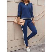 Kadın Uzun Kollu V Yakalı Ribanalı Viskon Iki Iplik Bluz Ve Pantolon Ikili Takım