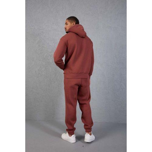 Şardonlu Kanguru Cepli Sweatshirt - 3 İplik Şardonlu Lastik Paça Erkek Eşofman Altı- Eşofman Takımı - Kiremit