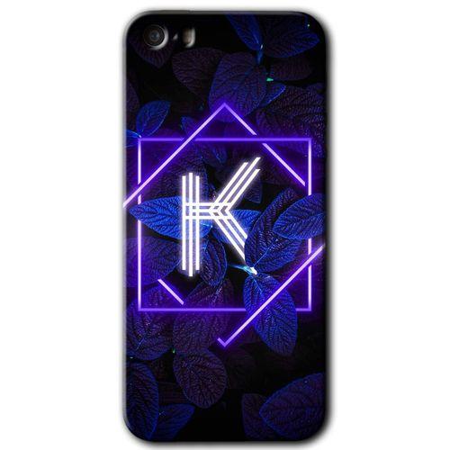 Potkal Hediye Fabrikası iPhone 5 HD Baskılı Kılıf + 9D Tam Ekran Koruyucu - Dark Neon Yaprak K Harfi