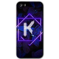 Potkal Hediye Fabrikası iPhone 5 HD Baskılı Kılıf + 9D Tam Ekran Koruyucu - Dark Neon Yaprak K Harfi