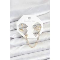 Pirinç Gold Renk Uzay Model Zincir Bağlantılı Ear Cuff Küpe Seti