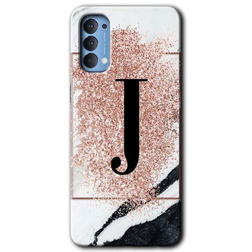 Oppo Reno 4 Kılıf HD Desen Baskılı Arka Kapak - Pembe Mermer Desenli J Harfi