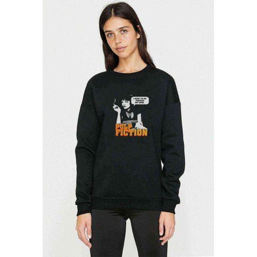 FICTION METAL ROCK MUZİK Baskılı Siyah Kadın Sweashirt