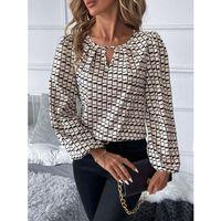 Kadın Uzun Kollu Damla Detaylı Yaka Desenli Süprem Bluz