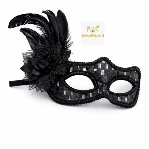 Siyah Tüylü Balo Maskesi Kadın Parti Aksesuarı