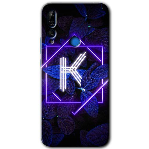 Huawei Y9 Prime 2019 Kılıf HD Desen Baskılı Arka Kapak - Dark Neon Yaprak K Harfi