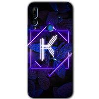Huawei Y9 Prime 2019 Kılıf HD Desen Baskılı Arka Kapak - Dark Neon Yaprak K Harfi