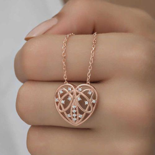 Lucky Life 925 Ayar Gumuss  Rose Bombeli Kalp Lucky Life Lucky Life Kadın Kolye