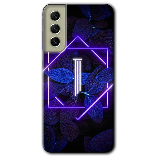 Galaxy S21 FE Kılıf HD Desen Baskılı Arka Kapak - Dark Neon Yaprak I Harfi