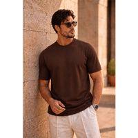 Kwon Bisiklet Yaka Basic Kısa Kollu İnce Triko Erkek T-Shirt - Kahve