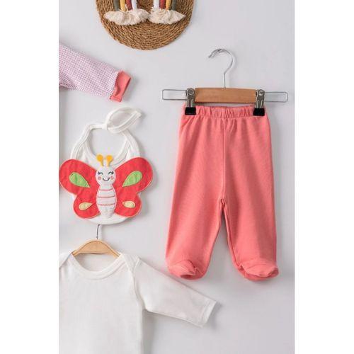 Kelebek Nakışlı Puanlı Tulumlu % 100 Pamuk Kız Bebek 5'li Set