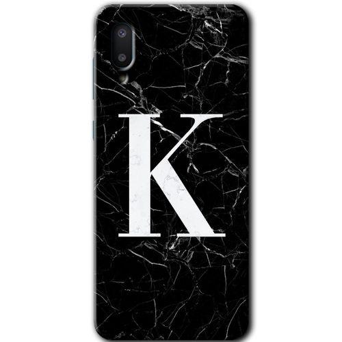 Samsung Galaxy A02 Kılıf HD Desen Baskılı Arka Kapak - Siyah Mermer Desenli K Harfi