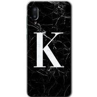 Samsung Galaxy A02 Kılıf HD Desen Baskılı Arka Kapak - Siyah Mermer Desenli K Harfi
