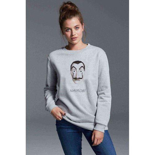 La Case De Papel Nairobi Baskılı Gri Kadın Sweatshirt