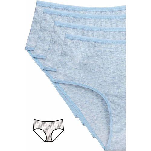 4'lü Yeni Seri Renkli Yüksek Bel Fitilli Ribana Bato Külot Mavi