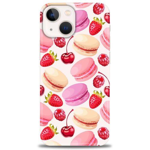 iPhone 13 Mini Kılıf HD Baskılı Kılıf - Makaron ve Çilekler + Tam Ekran Koruyucu