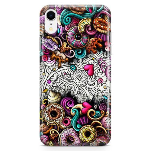 Apple iPhone XR Kılıf Donut Doodle Arka Kapak Koruma Desenli Full Koruyucu