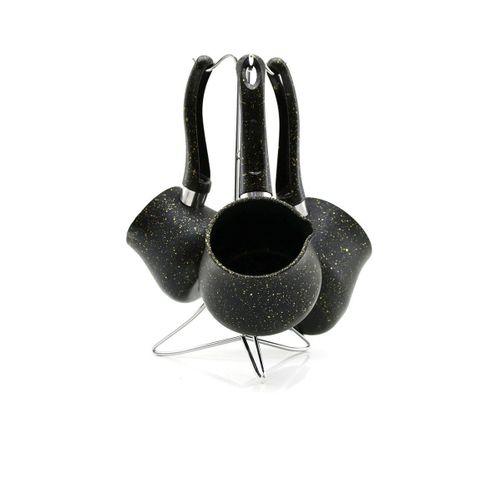 Granit Çelik Cezve Seti 4'lü (230/280/380 ml) Metal Standlı