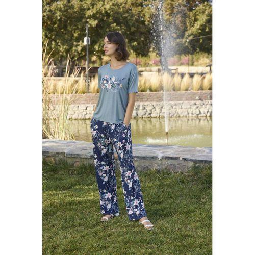 Çiçek Ve Yaprak Desenli Ve Baskılı Pijama Takımı