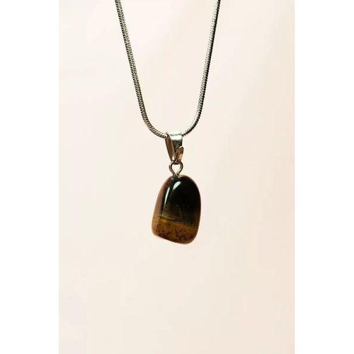 Kaplan Gözü Doğal Taşı Zincirli El Yapımı Kolye Uç: 2 cm Zincir: 20 cm Kutulu