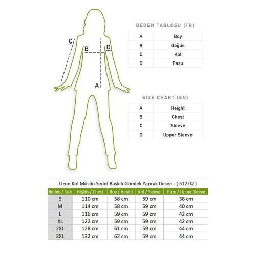 Uzun Kol Sedef Baskılı Yazlık Müslin Gömlek Yaprak Desen Yaprak Dsn