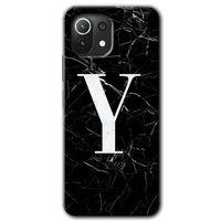 MRCİLETİSİM Xiaomi Mi 11 Lite Kılıf Baskılı Kapak - Siyah Mermer Desenli Y Harfi + 5D Tam Kaplayan Cam