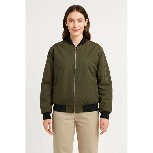 Içi Astarlı Fermuarlı Bomber Mont Ceket - Haki