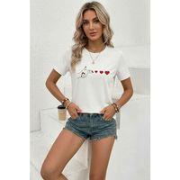 Minimal Kalp İşaret Baskılı Tişört Kısa Kol Yazlık T-Shirt - Beyaz