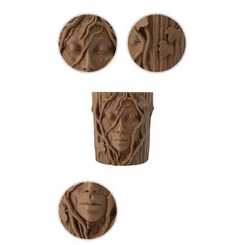 Doğa Temalı Yüz Detaylı Dekoratif Vazo 3d Ağaç Desenli Şık Saksı