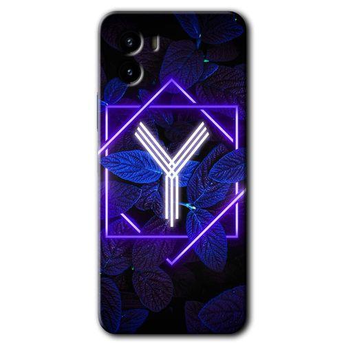 MRCİLETİSİM Vivo Y15s Kılıf HD Desen Baskılı Arka Kapak + Temperli Cam - Dark Neon Yaprak Y Harfi