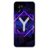 MRCİLETİSİM Vivo Y15s Kılıf HD Desen Baskılı Arka Kapak + Temperli Cam - Dark Neon Yaprak Y Harfi