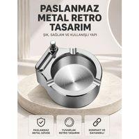 Çakmaklı Küllük Paslanmaz Metal Yuvarlak Tasarım