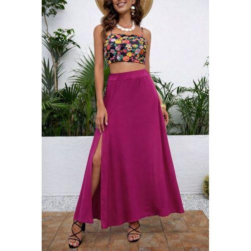 Kadın Yüksek Bel Yandan Yırtmaçlı Uzun Sandy Etek