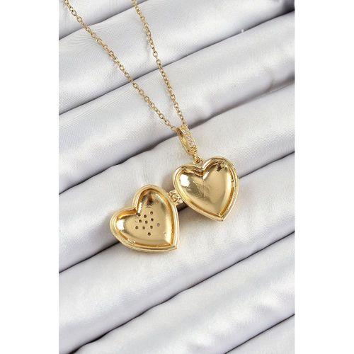 316L Çelik Zincir Açılabilir Yıldız Figürlü Kalp Model Zirkon Taşlı Gold Renk Kadın Kolye