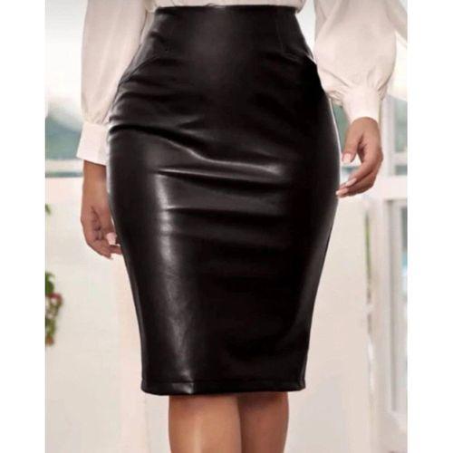 Kadın Ince Belli Diz üstü Deri Etek