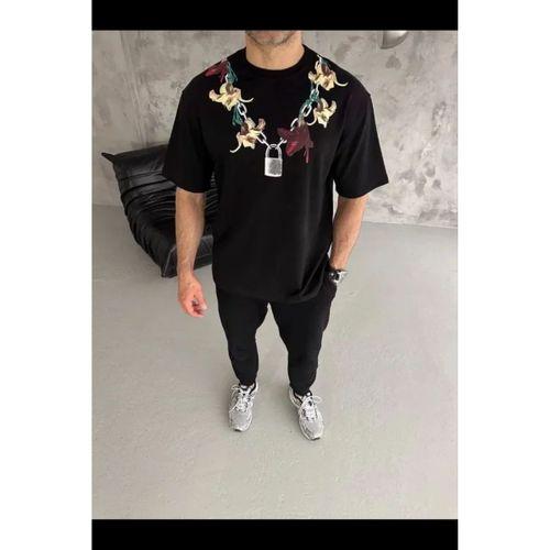 Erkek Baskılı T-Shirt Kısa Kol Bisiklet Yaka Regular Fit Rahat Kalıp Günlük Tişört - Siyah