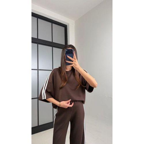 Kadın Yarasa Kol Yanları şerit Detay Modal Kumaş Ikili Takım