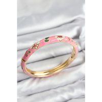 Mineli Pirinç Pembe Çiçek Motifli Gold Kadın Kelepçe