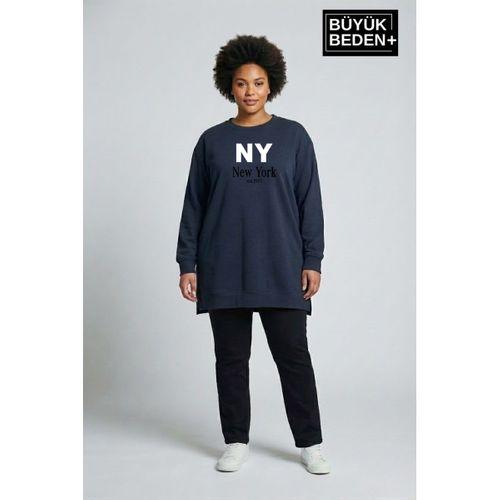 Kadın Tunik Büyük Beden NY NEWYORK Baskılı ince Sweatshırt SPR26BTK990-1