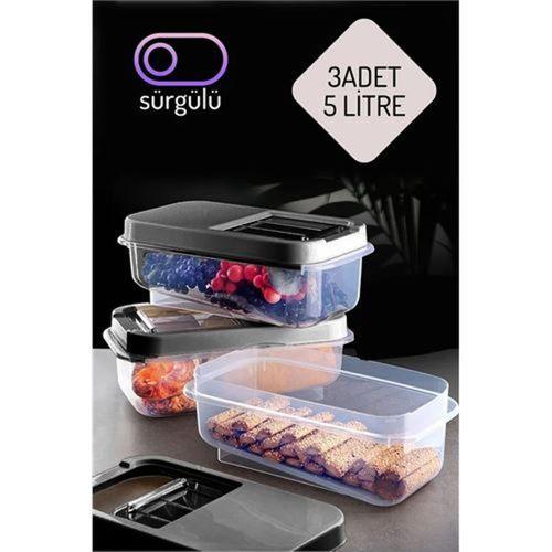 Modacar Erzak Bakliyat Saklama Kabı 3 lü Set 5 Lt Antrasit
