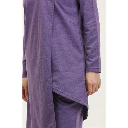 Kruvaze Bisiklet Yaka Sade Basic Tunik Panolon İkili Takım - 03076.207 - Koyu Lila