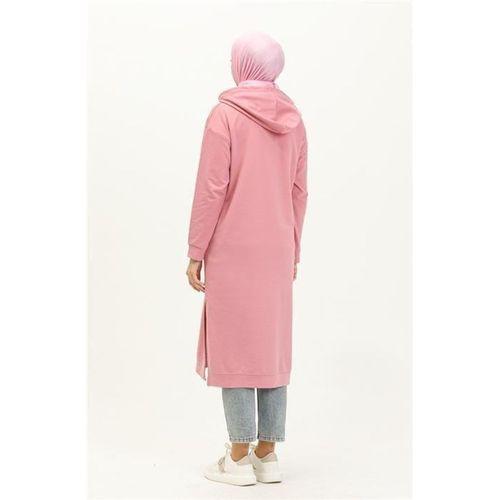 Atlas Kapşonlu Uzun Sade Basic Sweatshirt - 03007.014 - Pembe